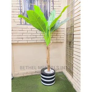 Artificial Banana Tree Potted With Cylinder Fiberglass Pot