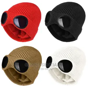 Unisex Winter Solid Casual Beanie Head Warmer With Glass