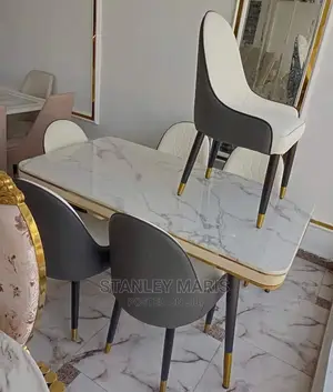 Luxurious Marble Dinning Table With Six Leather Seats