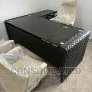 Quality Executive Glass Top Office Table With Drawers.