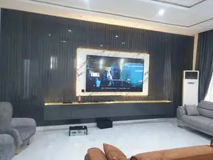 Dark Grey Slats Mable Board Tv Wall Cladding