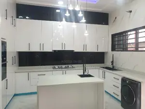 White Black Full Height Kitchen With Slats Pantry Unit
