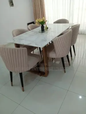 Dining Set ( 6 Seater) With Marble Top Wooden Leg