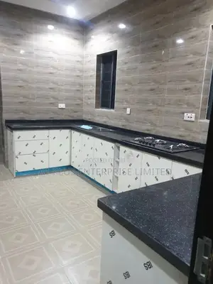 White U-Shape Kitchen Base Unit With Black Galaxy Marble Top