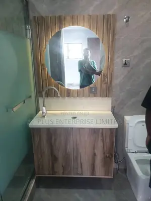 Toilet Vanity Cabinet With Lightning Mirror and Marble Top