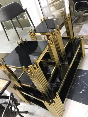 Classic Gold Glass Center Table With Side Stool