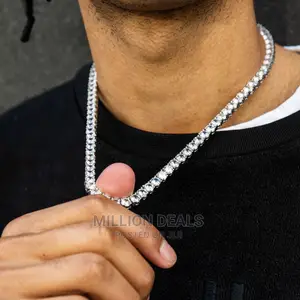 Iced Tennis Round Men’S Silver Neckpiece