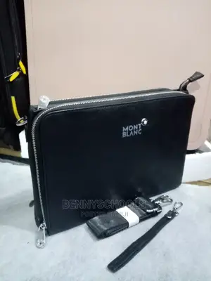 Mont Blanc Black Leather Men's Purse With Shoulder Strap
