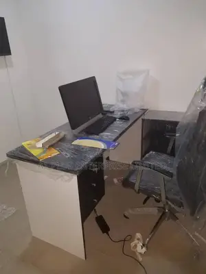 L-shape Office Table With Drawers And Open Shelving