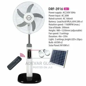 Duravolt 16 Inches 3 in 1 Rechargeable Fan +Solar Panel