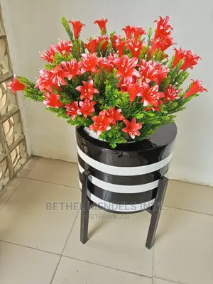 Combo of Artificial Plant/Fiberglass Flower Pot/Metal Stand