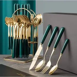 Cutlery Set - 24 Pieces Gold - Multi Colored Handle