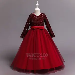 Glittery Long Sleeve Girl's Dinner Cinderella Ballgown Dress