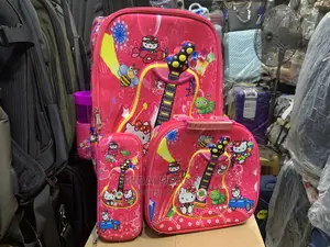 Set 4n1 Pink Trolley School Bag With Wheels and Back Strap