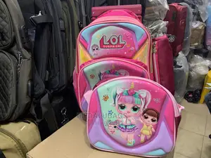 3n1 Cartoon Character Pink Kids School Bag With Trolley