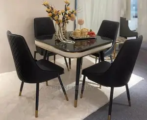 New Modern Marble Top Dining Table With 4 Leather Chairs.