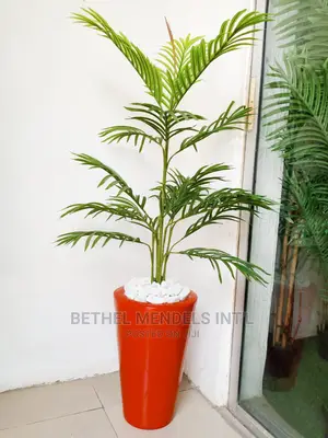Combo Sales of Fiberglass Pot/Vase and Artificial Palm Plant