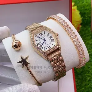 Non Tarnish Cartier Female Watch and Bracelets Set