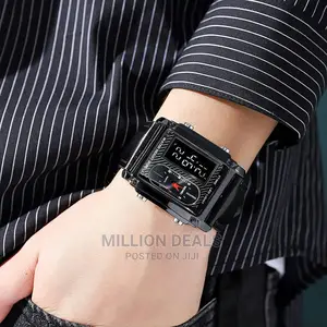 Leather Strap Dual Time Men's Wrist Watch Black