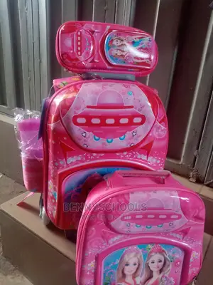 Set of 4 in 1 Kids Children Girls Barbie Trolley School Bag