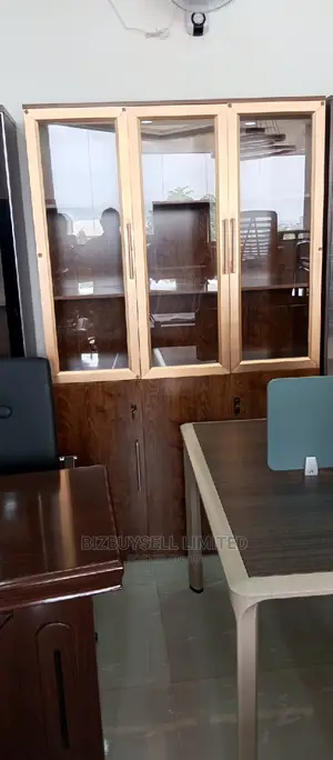 3 Doors Wooden And Glass Shelves For Ur Office And Home