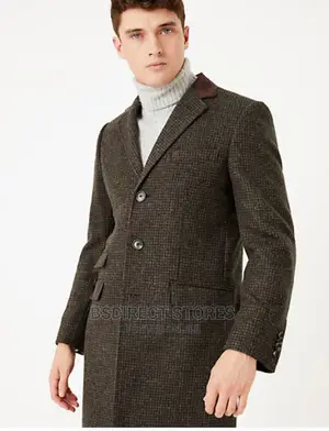Marks and Spencer Men Luxury Pure Wool Tweed Brown Overcoat