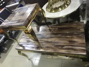 Gold Marble Center Table With 2 Side Tables