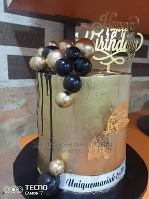 Black and Gold Glitters Birthday Cake