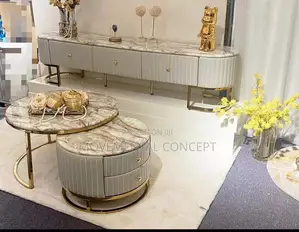 Brown Marble Center Table and Tv Stand