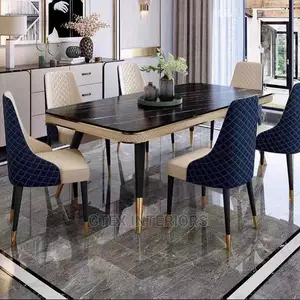 Modern 6 Seater Marble Top Dining Table Set.