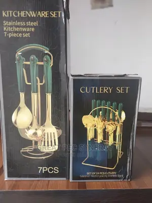 Golden Cookware Set and Cutlery Set.