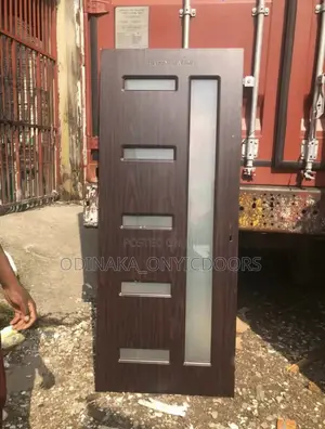 7ft by 3ft Wooden Door With Glass(With 9inches Frame and Key