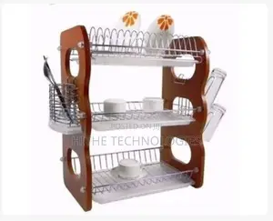 3 Layer Wooden Dish Drainer With Spoon and Cups Holder