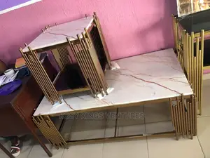 Gold Marble Center Table With Two Side Stools