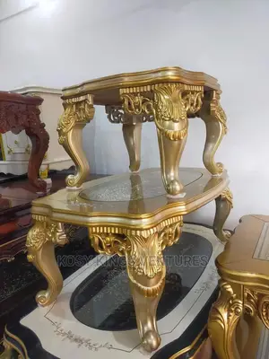 Royal Gold Center Table With Two Side Stools