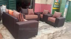 7 Seater Brown and Orange Stripe Sofa