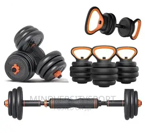 Black Coated 6 in 1 Dumbbell, Kettlebell, Barbell