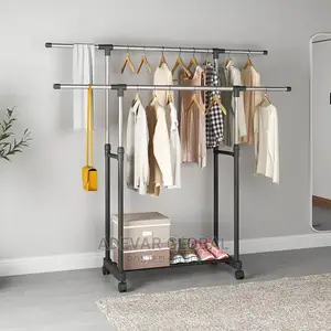 Extendable Double Pole Hanger for Clothes and Shoes