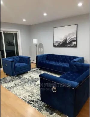 6 Seater Blue Executive Velvet Sofa