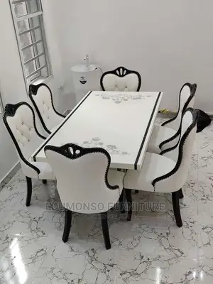 Marble Dinning With 6 Leather Chairs