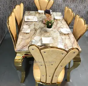 Modern 6 Seater Marble Top Dining Table Set.