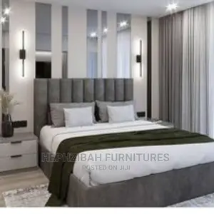 6 X 6 Grey Fabric Upholstered Bed With 2 Bedside Cabinet
