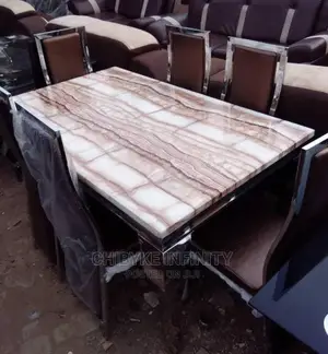 Quality Marble Top Dining Table With 6 Chairs Brown