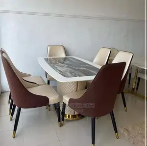 Luxurious Marble Dinning With Leather Chairs