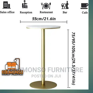 Marble Round High-Leg Table, Golden Cocktail Table