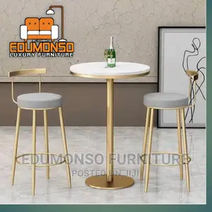 Marble Round High-Leg Table, Golden Cocktail Table