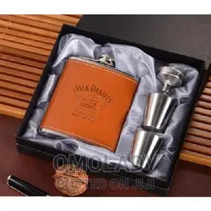 Jack Daniels 7oz Stainless Steel Leather Hip Flask Brown