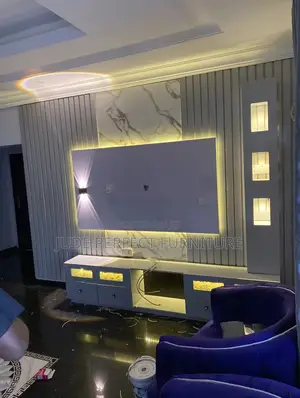 Quality Tv Console With Light and White Stone