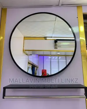 Round Black Frame Mirrors With Shelf