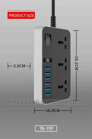 POWER 6 USB 3 Socket Electric Extension. Power Socket.